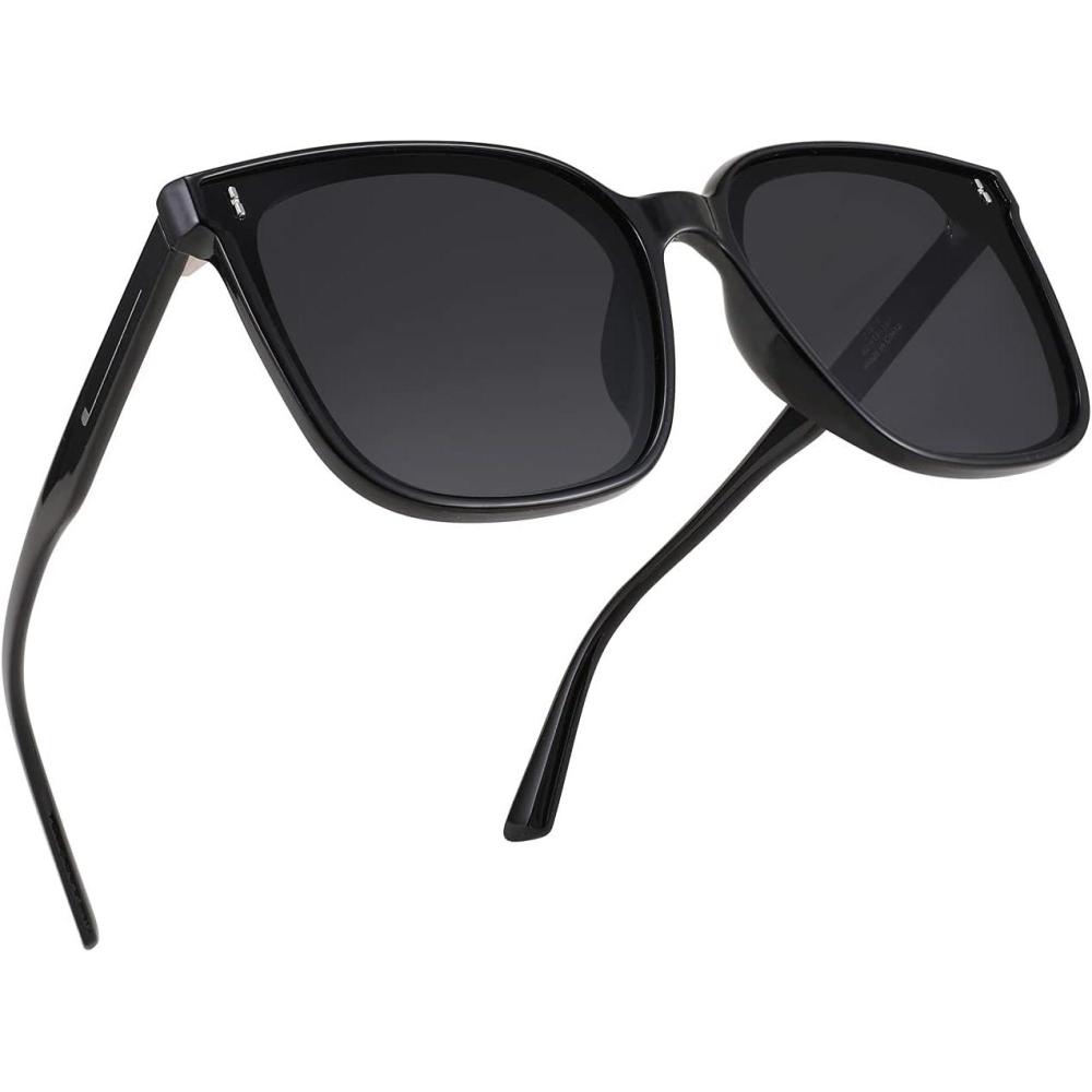 imageFEISEDY Women Oversized Vintage Polarized Sunglasses Square Cute Trendy Classic Simple Men B2758001 Black Frame Grey Lens