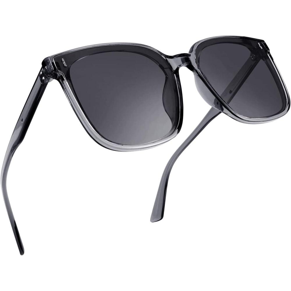 imageFEISEDY Women Oversized Vintage Polarized Sunglasses Square Cute Trendy Classic Simple Men B2758002 Transparent Grey Frame Grey Lens