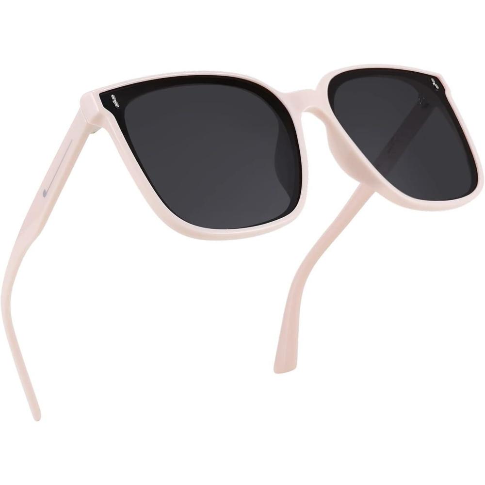 imageFEISEDY Women Oversized Vintage Polarized Sunglasses Square Cute Trendy Classic Simple Men B2758005 Creamywhite Frame Grey Lens