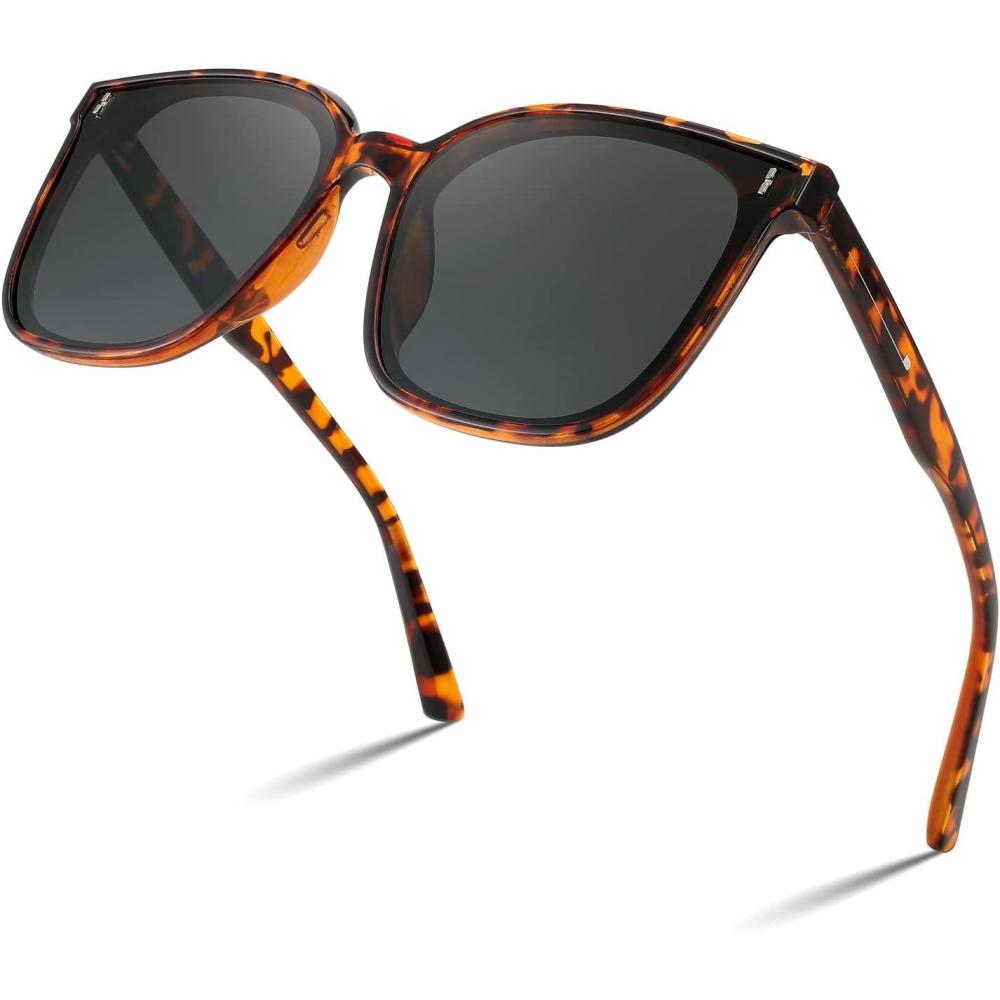 imageFEISEDY Women Oversized Vintage Polarized Sunglasses Square Cute Trendy Classic Simple Men B2758006 Leopard Frame Grey Lens