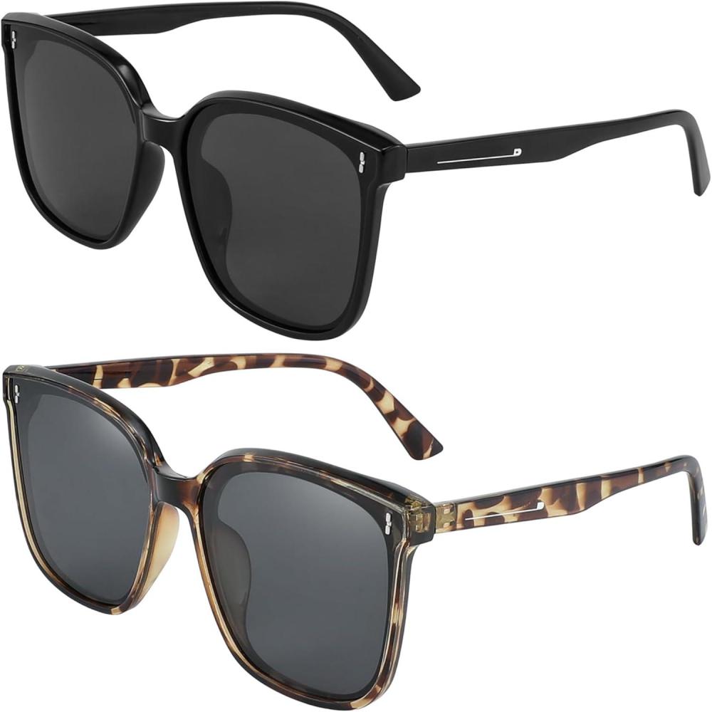 imageFEISEDY Women Oversized Vintage Polarized Sunglasses Square Cute Trendy Classic Simple Men B2758Z2pack001 Black Frame Grey Lens003 Camouflage Frame Grey Lens