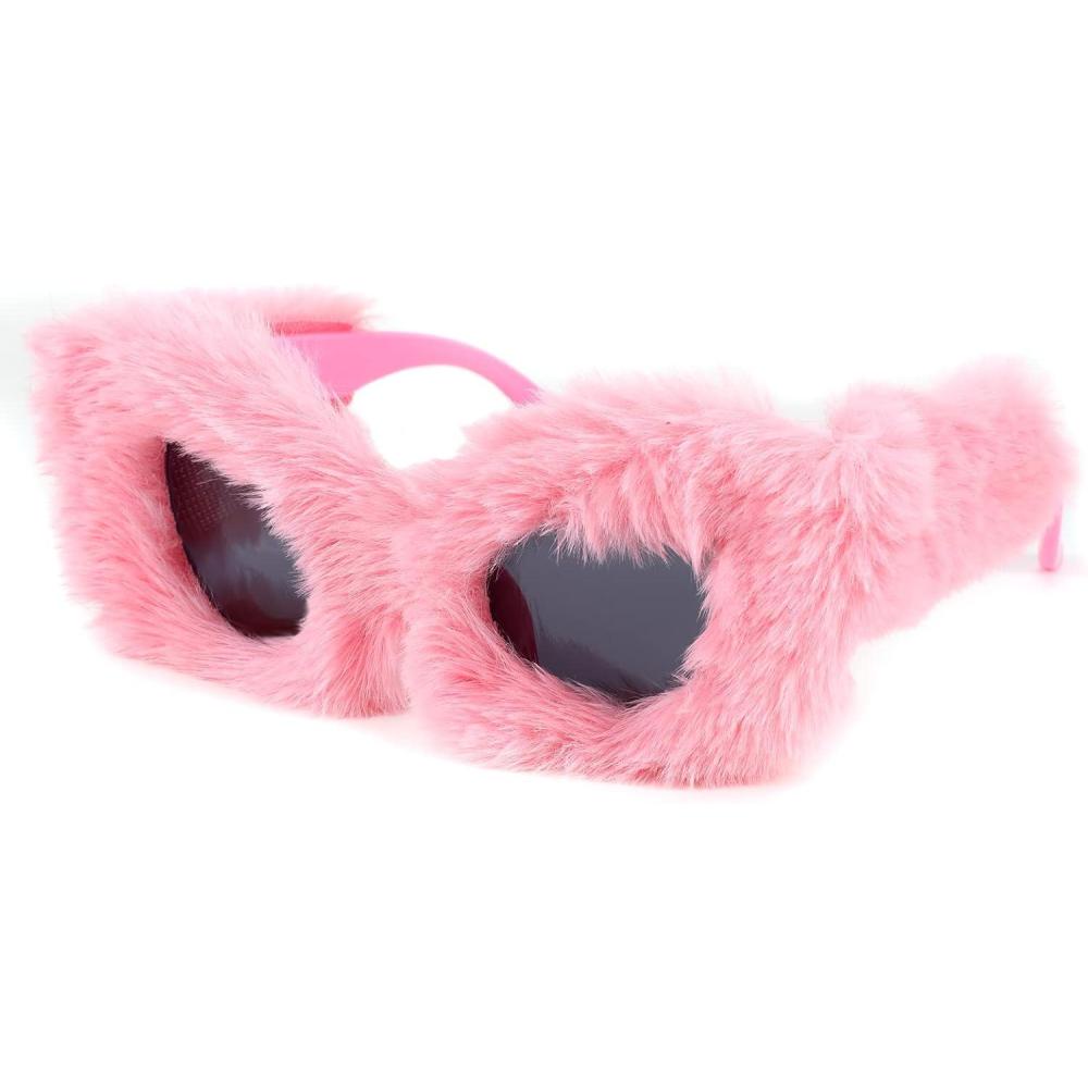imageFEISEDY Women Plush Fuzzy Cat Eye Sunglasses Punk Soft Velvet Shades Ladies Handmade Party Masquerade Eyewear B2877Pink
