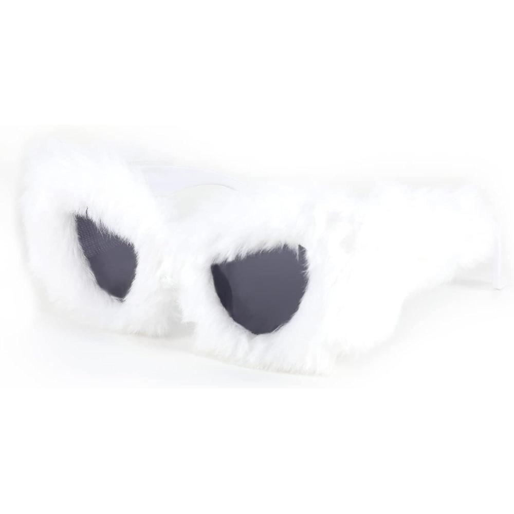 imageFEISEDY Women Plush Fuzzy Cat Eye Sunglasses Punk Soft Velvet Shades Ladies Handmade Party Masquerade Eyewear B2877White