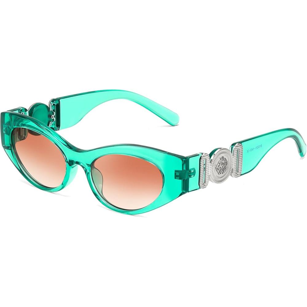 imageFEISEDY Women Small Sunglasses Cat Eye Frame 90s Vintage Men Glasses Y2k Narrow Thick Style Shades B9168Green Frame Gradient Orange Lens