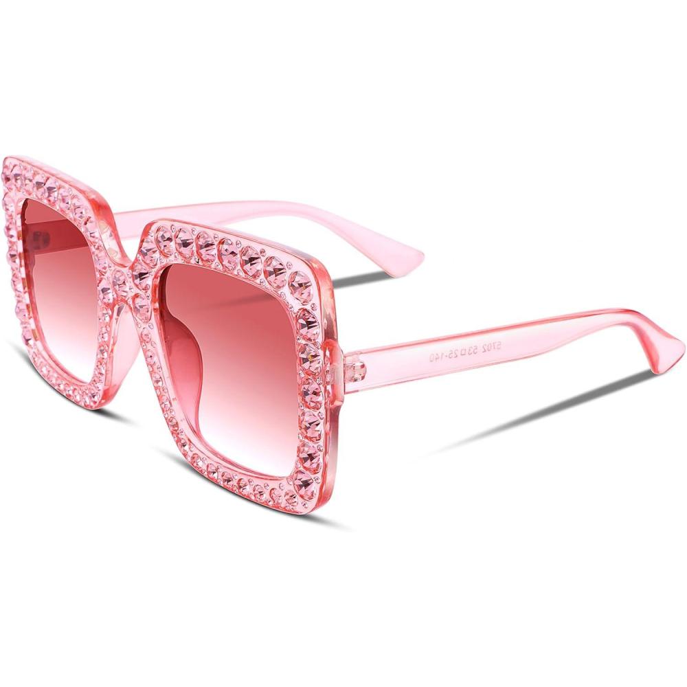 imageFEISEDY Women Sparkling Crystal Sunglasses Oversized Square Thick Frame B22831 Gradient Pink