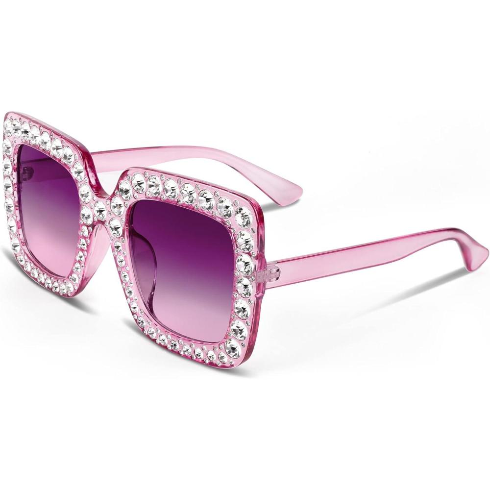 imageFEISEDY Women Sparkling Crystal Sunglasses Oversized Square Thick Frame B2283Gradient Purple Pink