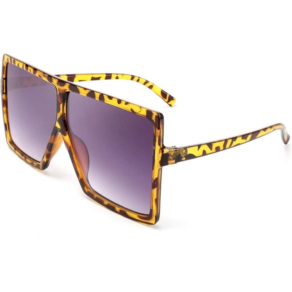 imageFEISEDY Women Square Oversized Sunglasses Flat Top Fashion Big Stylish Large Frame UV400 B253905 Leopard Frame Grey Lens