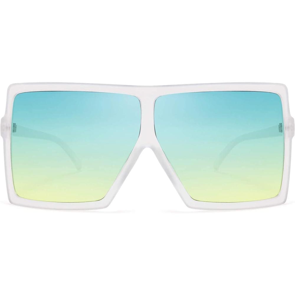 imageFEISEDY Women Square Oversized Sunglasses Flat Top Fashion Big Stylish Large Frame UV400 B253907 Green Ocean