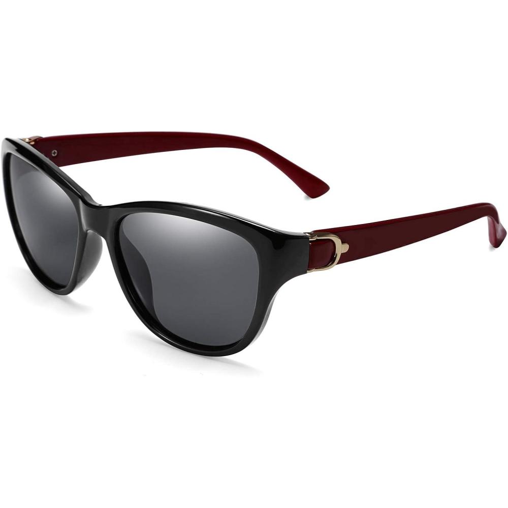 imageFEISEDY Women Vintage Polarized Sunglasses Lady Elegant Cateye Sun Glasses B2476Blacktea