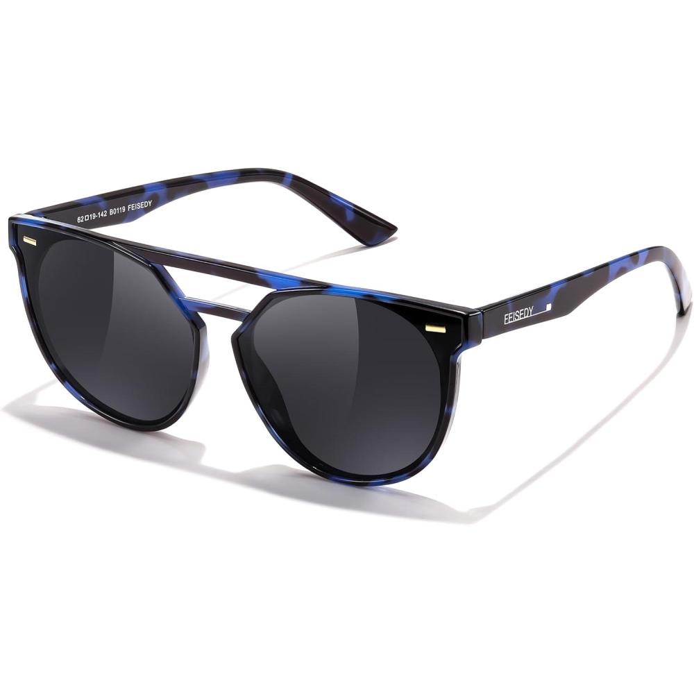 imageFEISEDY Womens Cat Eye Aviator Sunglasses Polarized UV400 for Driving ampamp Travel Vintage Oversized Fashion B011904 Blue Lropard Grey