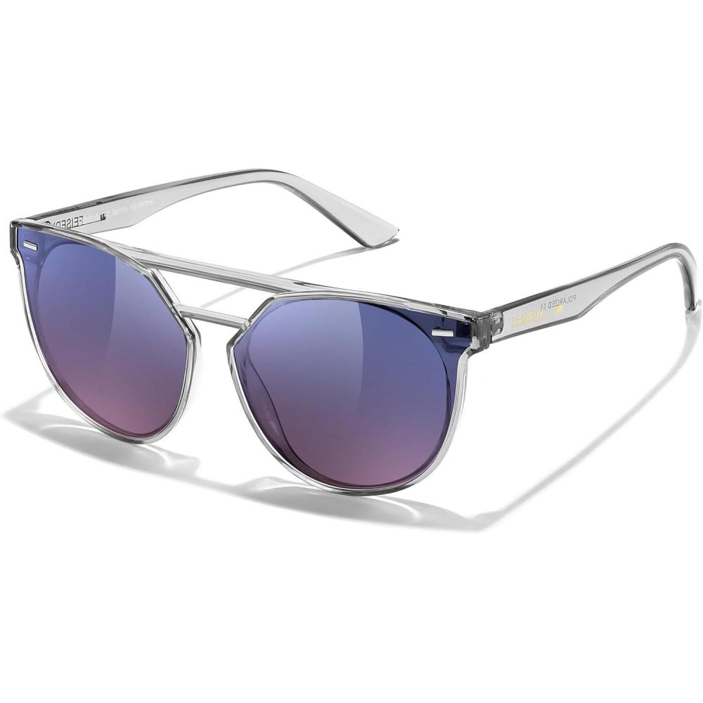 imageFEISEDY Womens Cat Eye Aviator Sunglasses Polarized UV400 for Driving ampamp Travel Vintage Oversized Fashion B011905 Transparent Grey Blue Pink