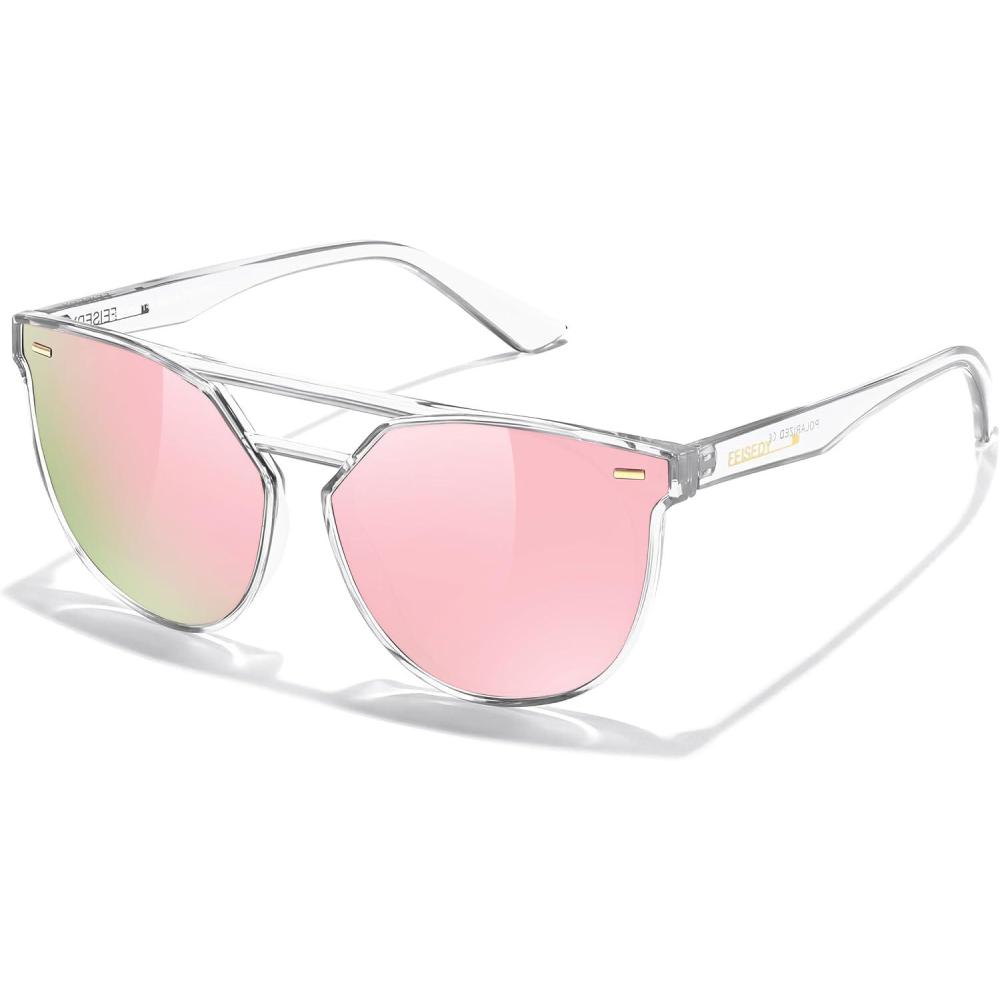 imageFEISEDY Womens Cat Eye Aviator Sunglasses Polarized UV400 for Driving ampamp Travel Vintage Oversized Fashion B011907 Transparent Pink Mirror