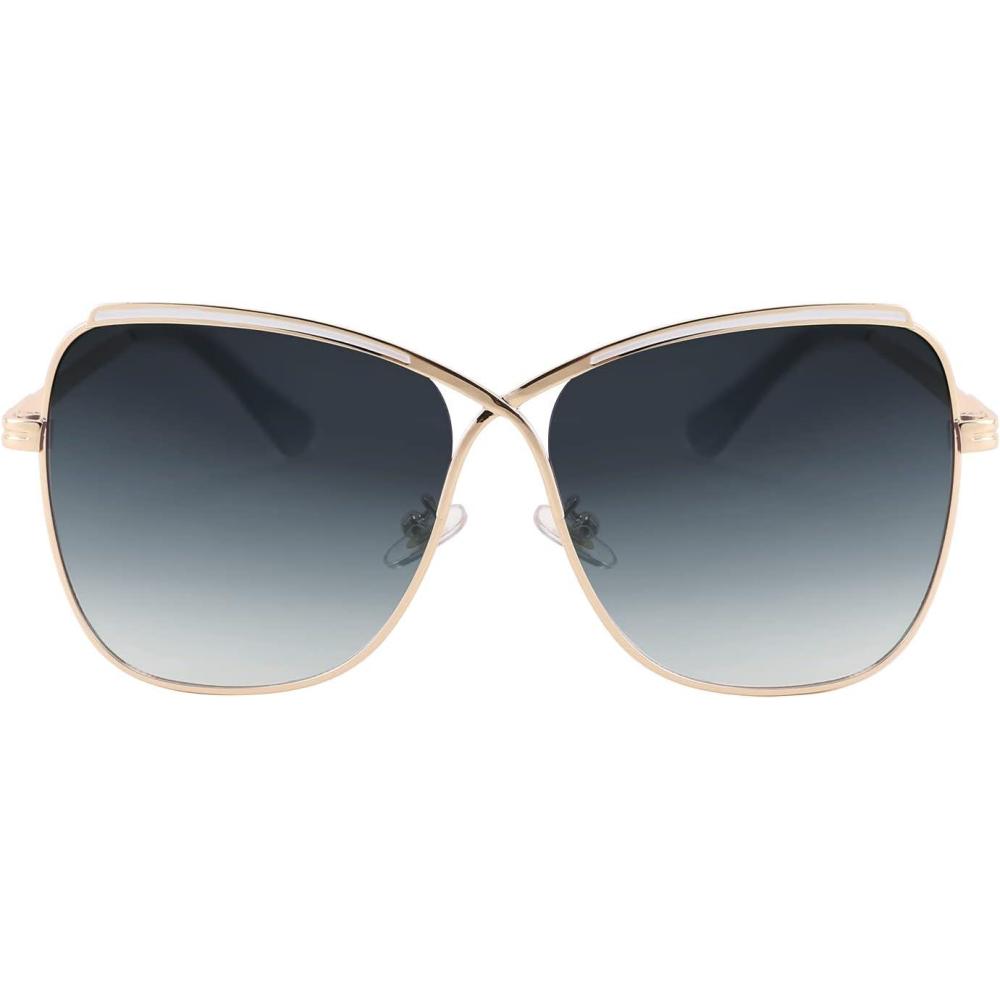 imageFEISEDY Womens Cute Sunglasses Oversized Butterfly X Shape Design Cateye Lady Sunglasses B2738Golden Frame Gradual Grey Lens