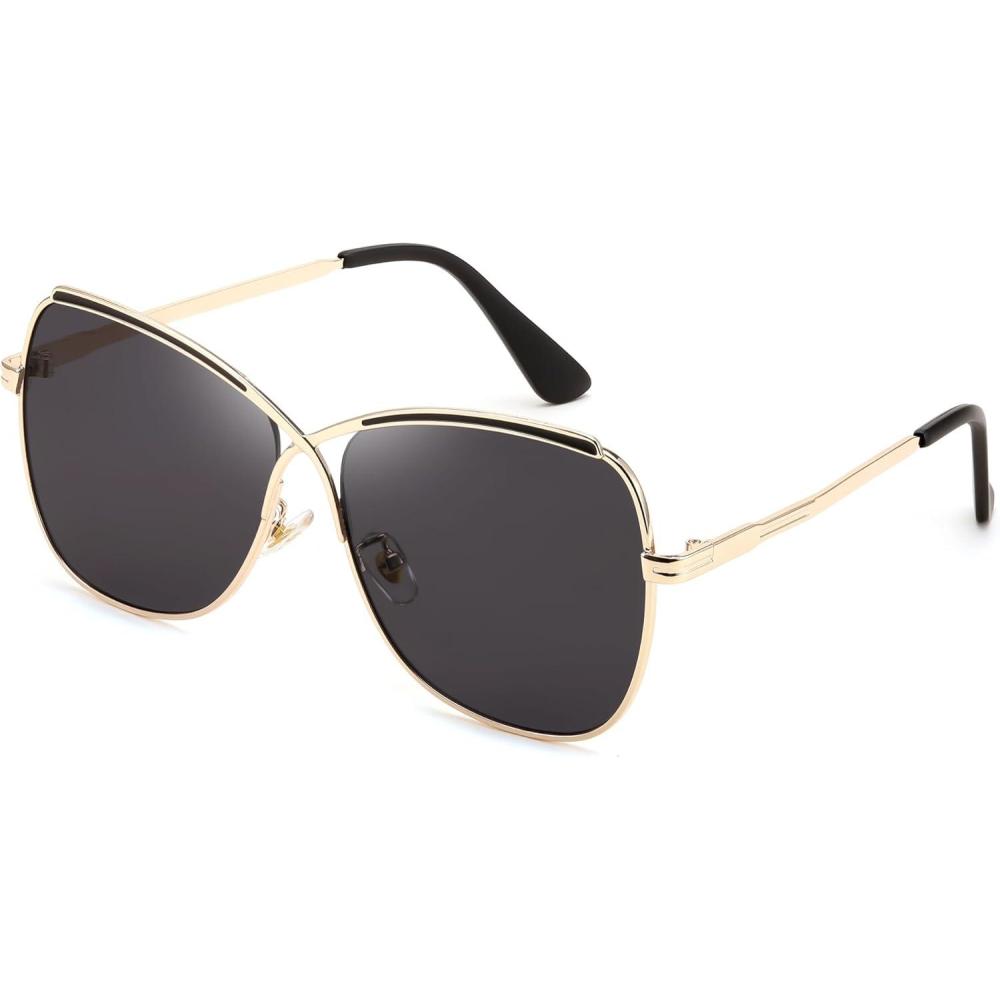 imageFEISEDY Womens Cute Sunglasses Oversized Butterfly X Shape Design Cateye Lady Sunglasses B2738Golden Frame Grey Lens