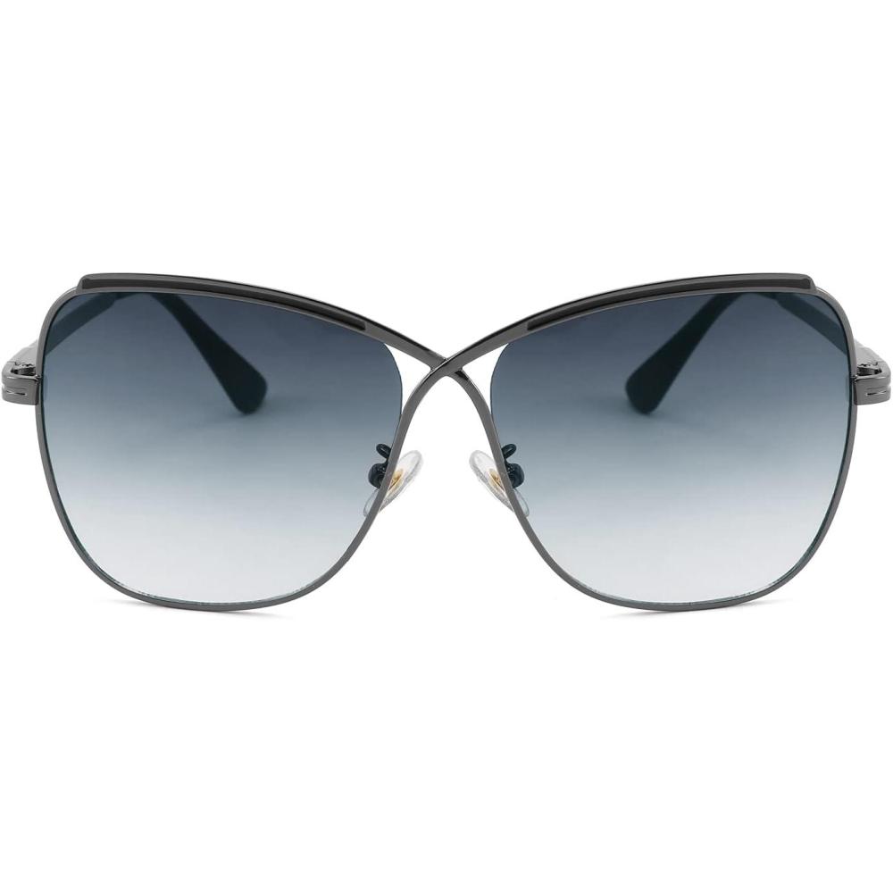 imageFEISEDY Womens Cute Sunglasses Oversized Butterfly X Shape Design Cateye Lady Sunglasses B2738Gun Grey Frame Gradual Grey Lens