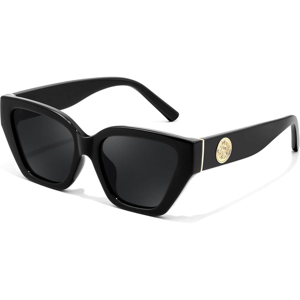 imageFEISEDY Womens Polarized Cat Eye Sunglasses UV400 Protection Trendy Design for Driving ampamp Daily Wear B0299Black Frame Grey Lens