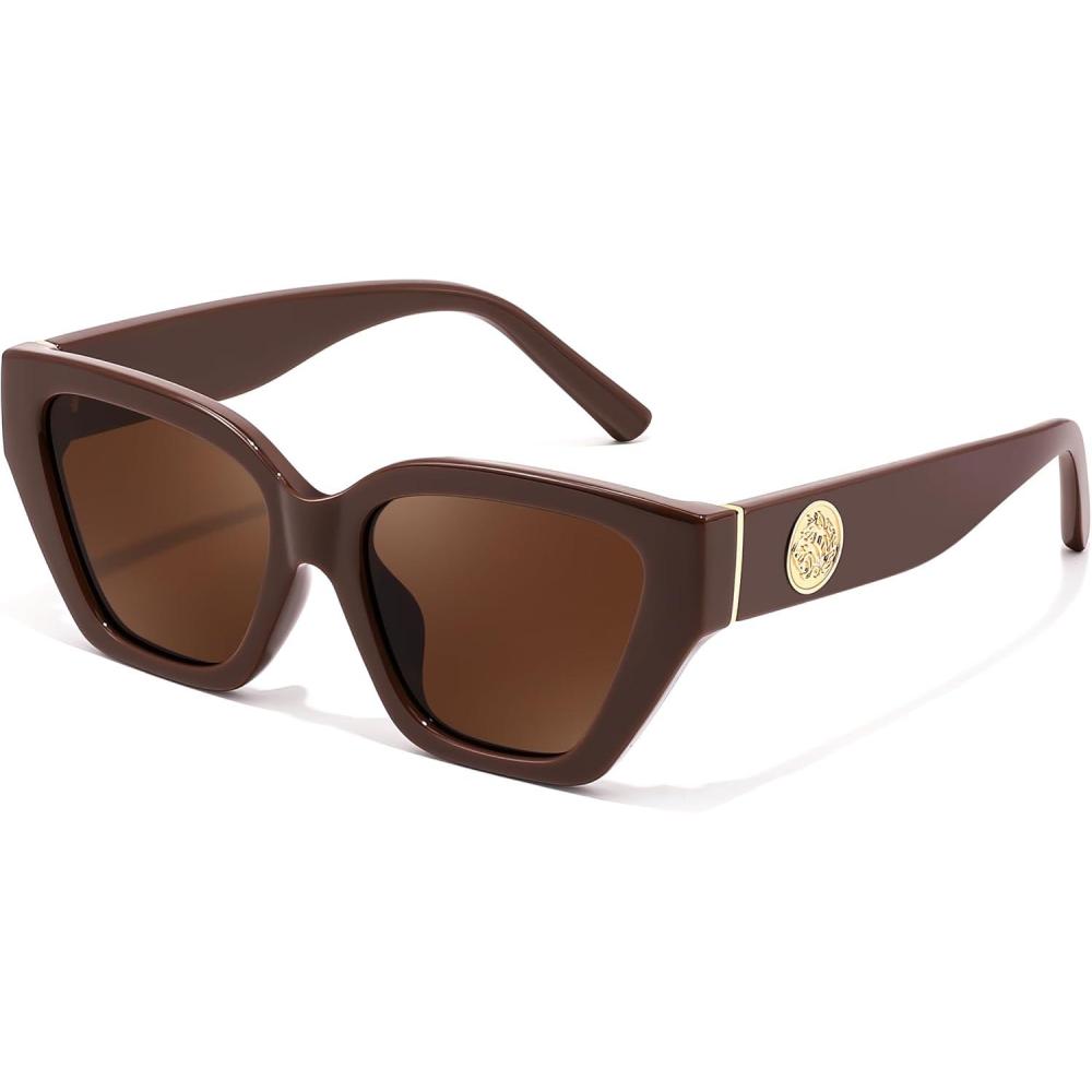 imageFEISEDY Womens Polarized Cat Eye Sunglasses UV400 Protection Trendy Design for Driving ampamp Daily Wear B0299Brown Frame Tea Lens