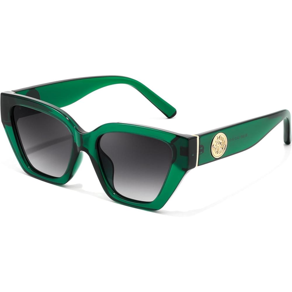 imageFEISEDY Womens Polarized Cat Eye Sunglasses UV400 Protection Trendy Design for Driving ampamp Daily Wear B0299Transparent Green Frame Gradual Grey