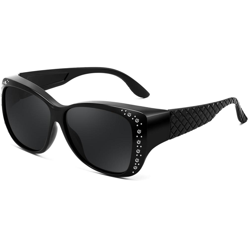 imageFEISEDY Womens Polarized Fit Over Sunglasses Fitover Prescription Glasses UV400 Protection B4190Black
