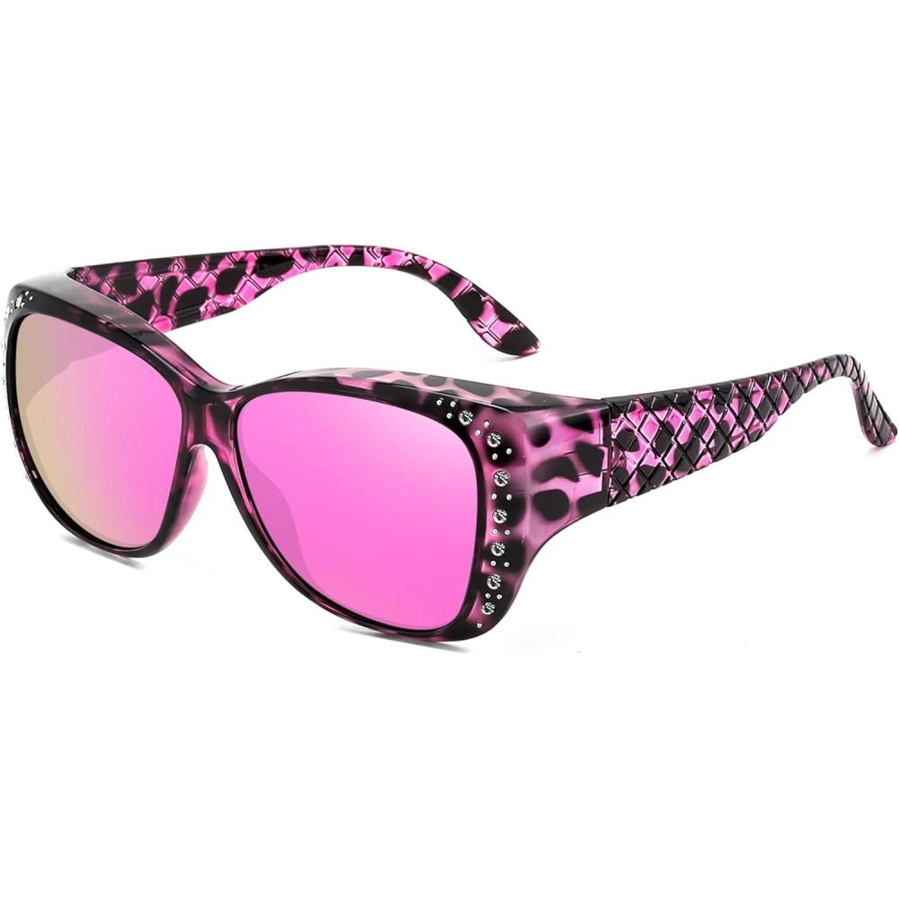 imageFEISEDY Womens Polarized Fit Over Sunglasses Fitover Prescription Glasses UV400 Protection B4190Purple Leopard Frame Purple Mirror Lens