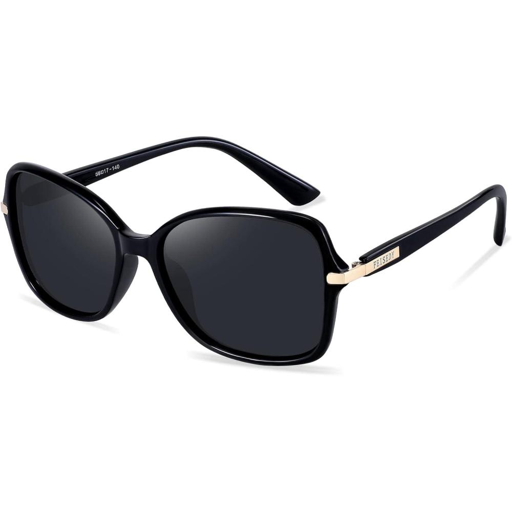 imageFEISEDY Womens Polarized Sunglasses Trendy Elegant Colored Frame for Ladies UV400 Protection B2760Black Frame Grey Lens