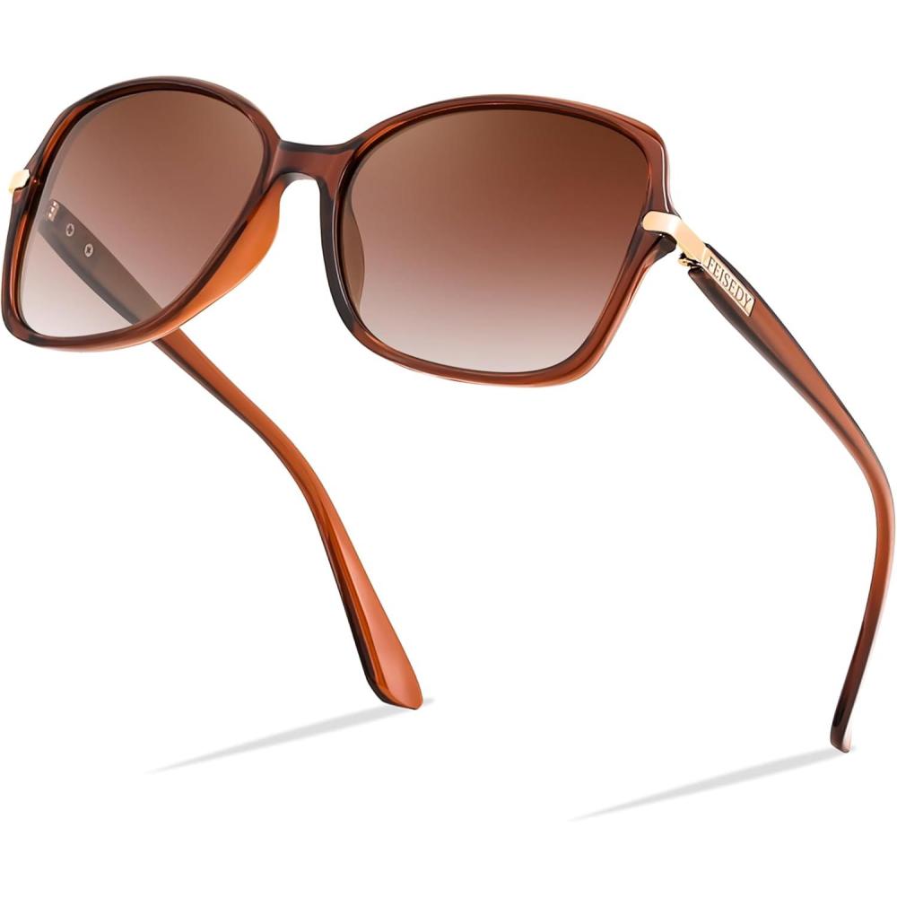 imageFEISEDY Womens Polarized Sunglasses Trendy Elegant Colored Frame for Ladies UV400 Protection B2760Brown Frame Gradual Tea Lens