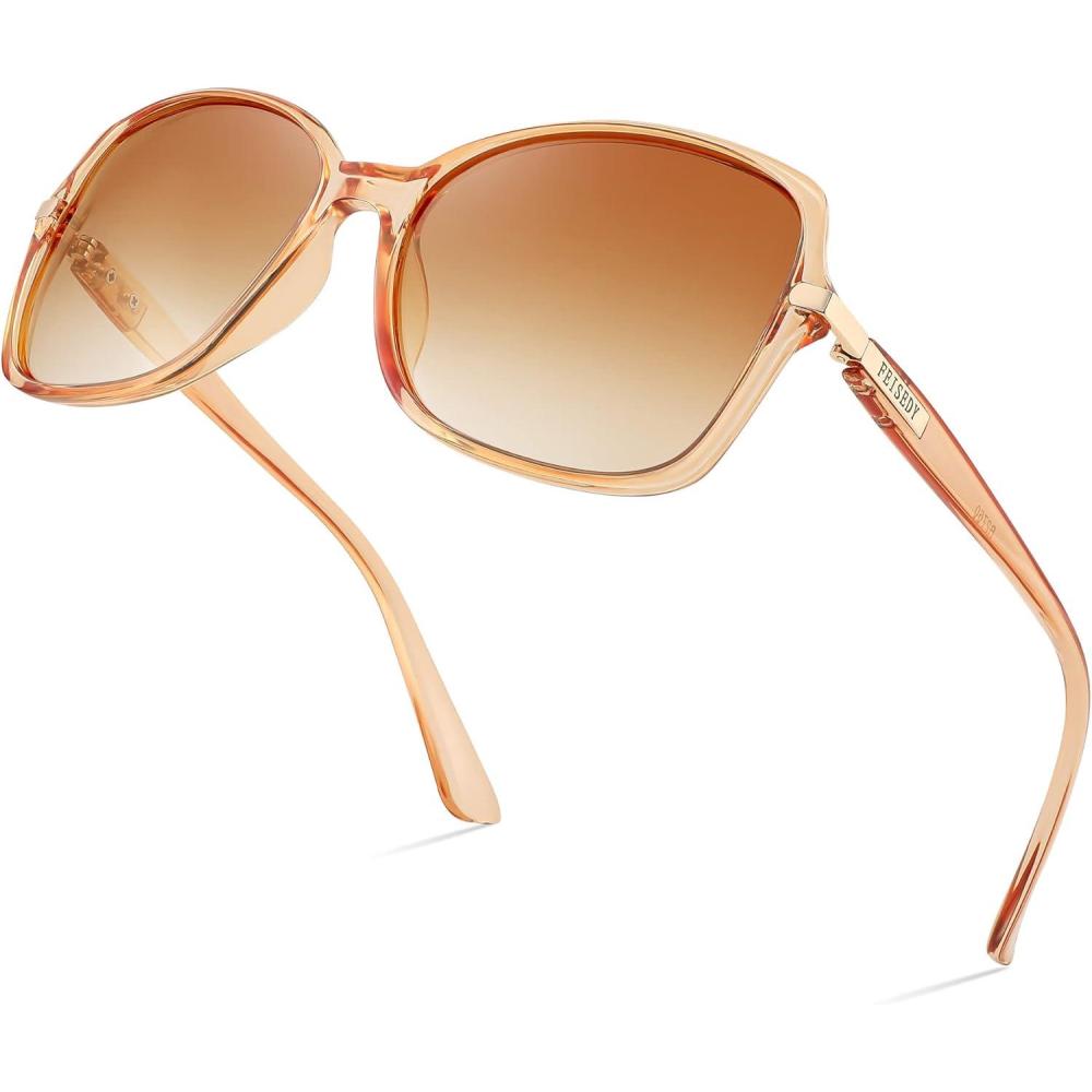 imageFEISEDY Womens Polarized Sunglasses Trendy Elegant Colored Frame for Ladies UV400 Protection B2760Champagne Frame Gradual Tea Lens