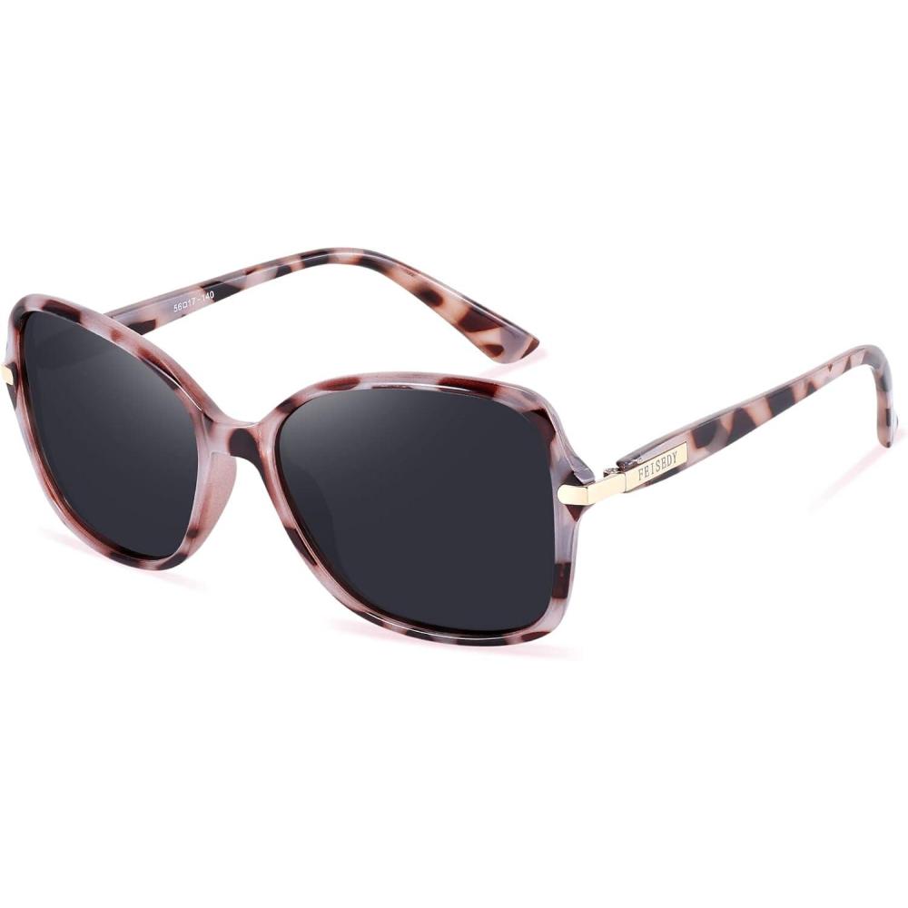 imageFEISEDY Womens Polarized Sunglasses Trendy Elegant Colored Frame for Ladies UV400 Protection B2760Grey Tortoise Frame Grey Lens