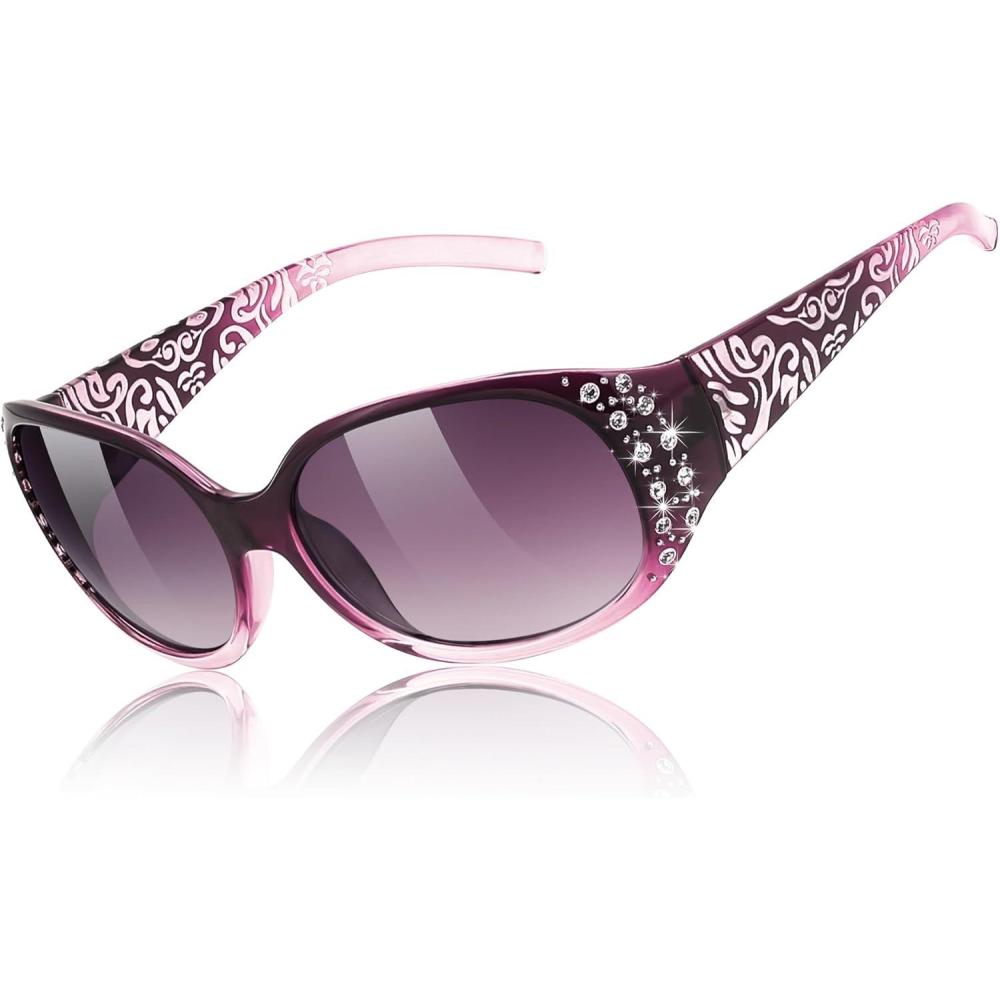 imageFEISEDY Womens Polarized Sunglasses Wrap Around Rhinestone Design Fashion Sunnies UV400 Protection B1091Gradual Purple Frame Gradual Purple Lens