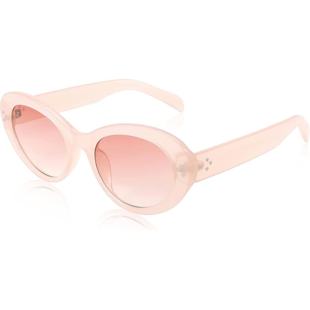 imageFEISEDY Y2k Oval Sunglasses Womens Thick Bold Retro Clout Goggles Round Cateye Shades B2313004 Pink Pink Lens