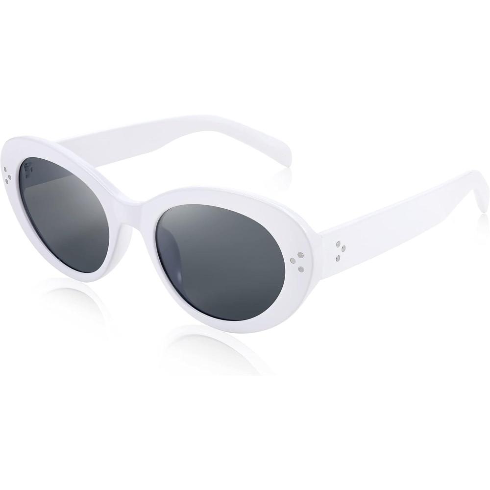 imageFEISEDY Y2k Oval Sunglasses Womens Thick Bold Retro Clout Goggles Round Cateye Shades B2313005 White Grey Lens