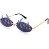 imageFEISEDY Oval Rimless Fire Flame Sunglasses Small Frame Unisex Prom Party Glasses B9062