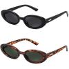 imageFEISEDY Small Retro Oval Cateye Sun Glasses for Women and Teens with Small Face 90s Style Glasses B41722 Pack Black  Leopard FrameGreen Lens