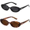 imageFEISEDY Small Retro Oval Cateye Sun Glasses for Women and Teens with Small Face 90s Style Glasses B41722 Pack Black  Leopard FrameTea Lens