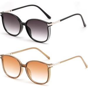 FEISEDY 2 Pack Stylish Reader Sunglasses for Women Fashion Lightweight UV400 Protection Full Lens Reading Glasses B0321(Black+tea)
