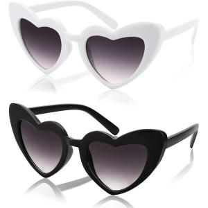 FEISEDY 2 Pack Vintage Kids Heart Sunglasses Girls Toddler De Sol Gafas Beach Party Holiday Sun Glasses Age 3-10 B2903(Black+white)