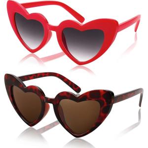 FEISEDY 2 Pack Vintage Kids Heart Sunglasses Girls Toddler De Sol Gafas Beach Party Holiday Sun Glasses Age 3-10 B2903(Red+leopard)
