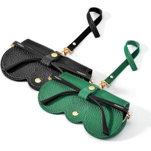 FEISEDY 2Pack Soft Leather Sunglass Bag, Holder Eyeglasses Case, Portable Glasses Pouch With Button Clip Wrist Strap B0049(Black+green)