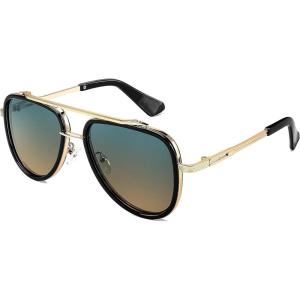 FEISEDY Aviator Sunglasses Men Women, Square Retro 70s Vintage Classic Frame, UV400 Driving Fishing Golf Hiking B0036(Gradient Green-yellow Lenses 05)