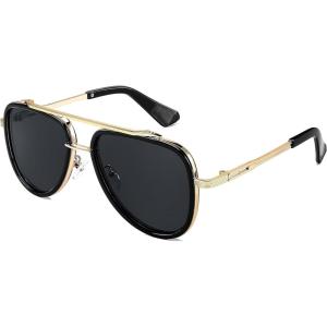 FEISEDY Aviator Sunglasses Men Women, Square Retro 70s Vintage Classic Frame, UV400 Driving Fishing Golf Hiking B0036(Grey Lens 01)