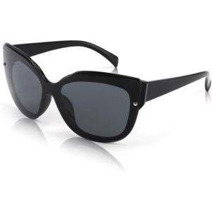 FEISEDY Cat Eye Sunglasses Polarized for Women Men，Rimless Mirrored Sunglasses, Oversized, Trendy Retro Sun Glasses B2796(001 Bright Black Frame/ Black Gray Lens)