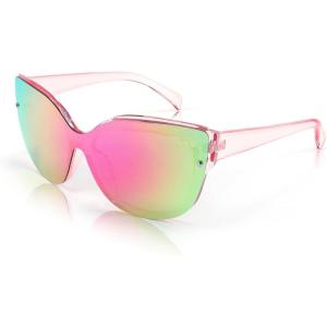 FEISEDY Cat Eye Sunglasses Polarized for Women Men，Rimless Mirrored Sunglasses, Oversized, Trendy Retro Sun Glasses B2796(002 Transparent Pink Frame/ Pink Mirror Lens)