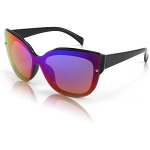 FEISEDY Cat Eye Sunglasses Polarized for Women Men，Rimless Mirrored Sunglasses, Oversized, Trendy Retro Sun Glasses B2796(004 Bright Black Frame/Purple Mirror Lens)