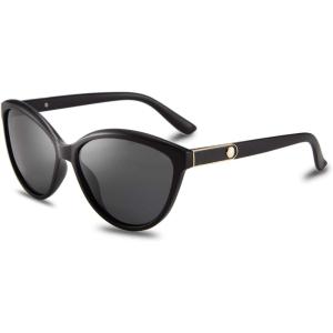 FEISEDY Classic Cateye Polarized Sunglasses for Women 100% UV Protection B2512(Matt Black)