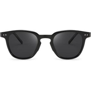 FEISEDY Classic Polarized Sunglasses Retro Round Sunglasses for Women Men Trendy Shades B0002(001 Black Frame/Gray Lens)