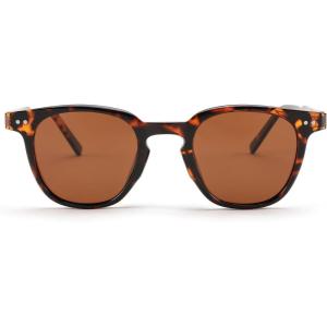 FEISEDY Classic Polarized Sunglasses Retro Round Sunglasses for Women Men Trendy Shades B0002(002 Leopard Frame/Brown Lens)