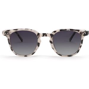 FEISEDY Classic Polarized Sunglasses Retro Round Sunglasses for Women Men Trendy Shades B0002(004 Gray Leopard Frame/Gradient Gray Lens)