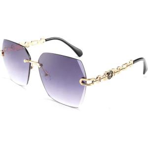 FEISEDY Classic Rimless Sunglasses Women Metal Frame Diamond Cutting Lens Sun Glasses B2567(001 Black Grey)