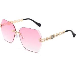 FEISEDY Classic Rimless Sunglasses Women Metal Frame Diamond Cutting Lens Sun Glasses B2567(006 Gradual Pink)