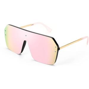 FEISEDY Classic Siamese One Piece Sunglasses Nice Rimless Stylish Retro Design for Women Men B2574(01 Mirrored Pink)